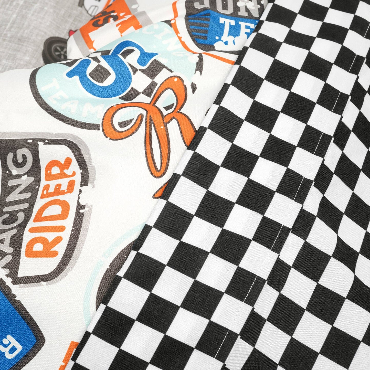 Race Cars Reversible Comforter Set + Sheet Set Combo