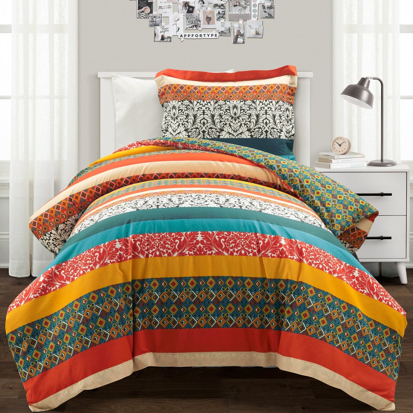 Boho Stripe Cotton Reversible Duvet Cover Set