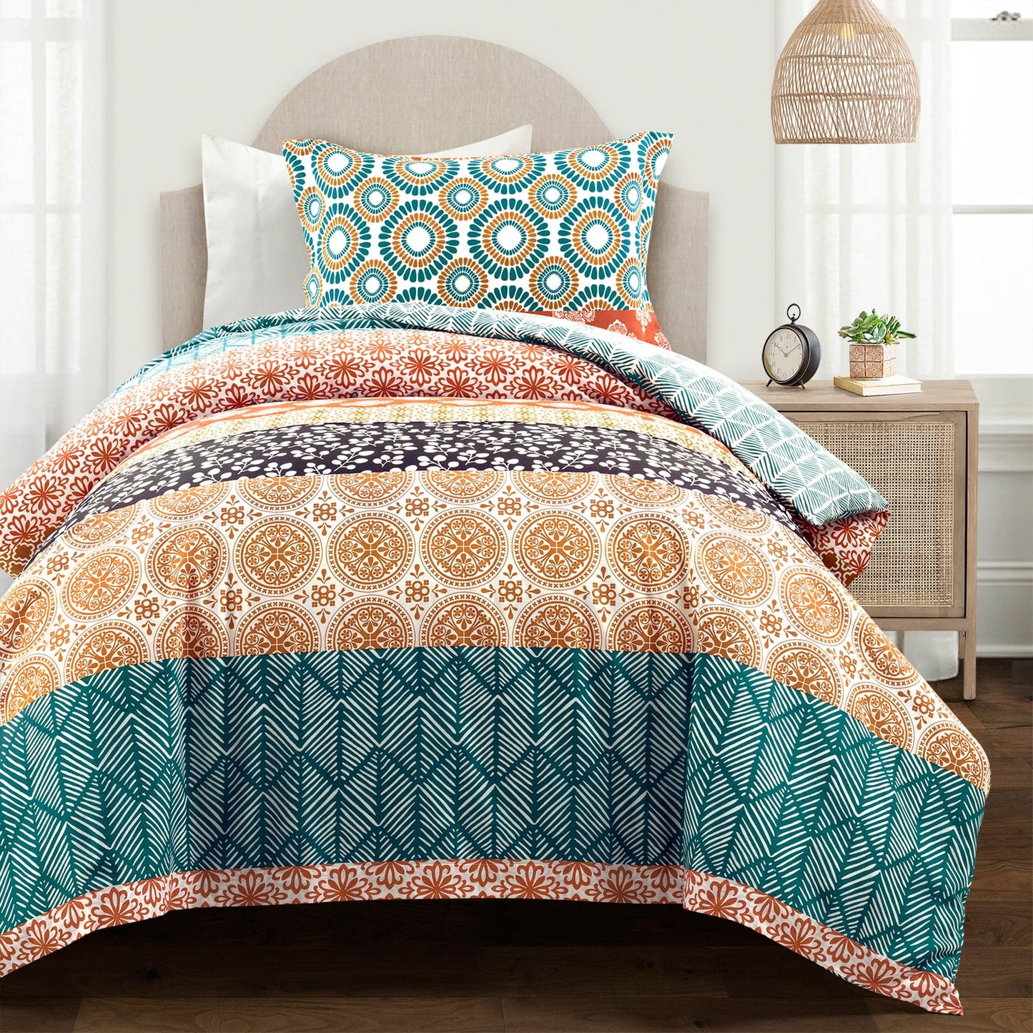 Bohemian Stripe Cotton Reversible Duvet Cover Set