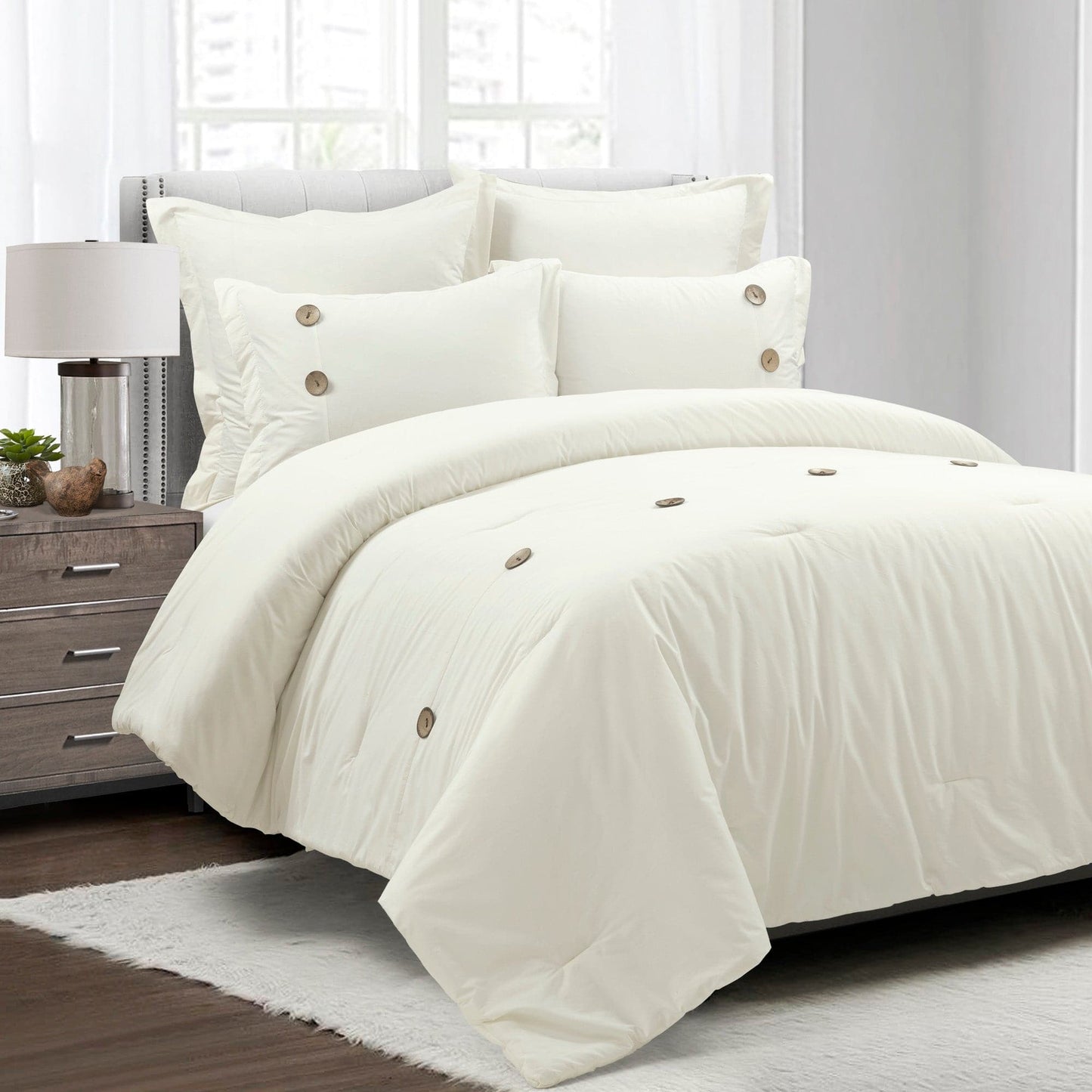 Linen Button Comforter 5 Piece Set