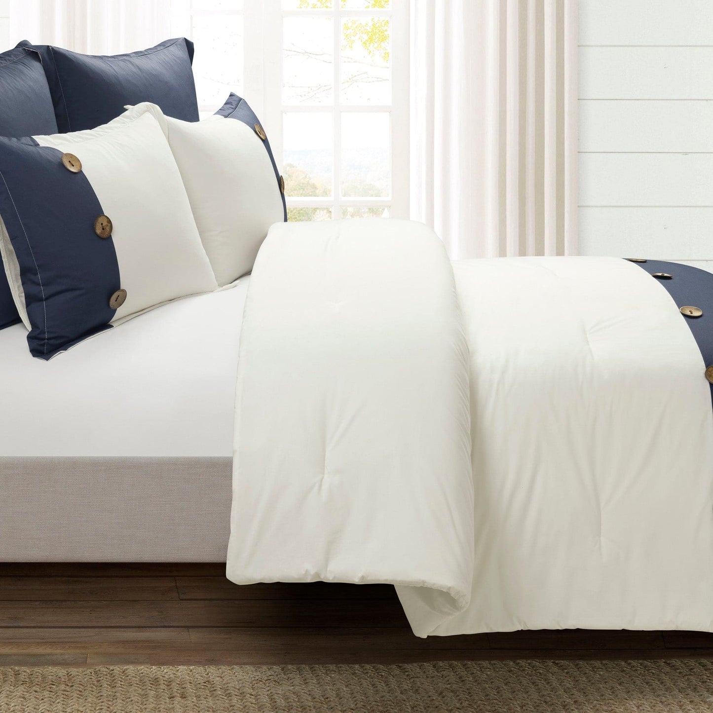 Linen Button Comforter 5 Piece Set