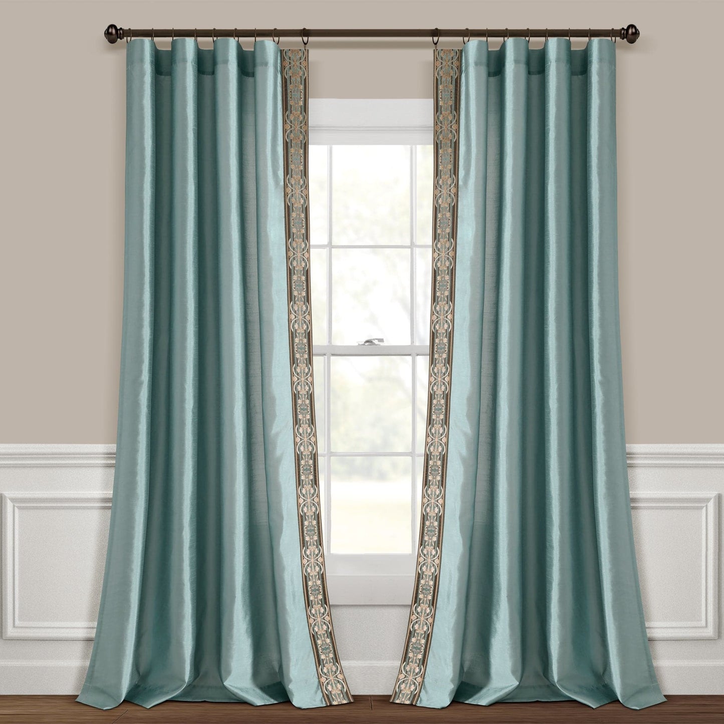 Luxury Traditional Regency Faux Silk Border Trim Window Curtain Panel