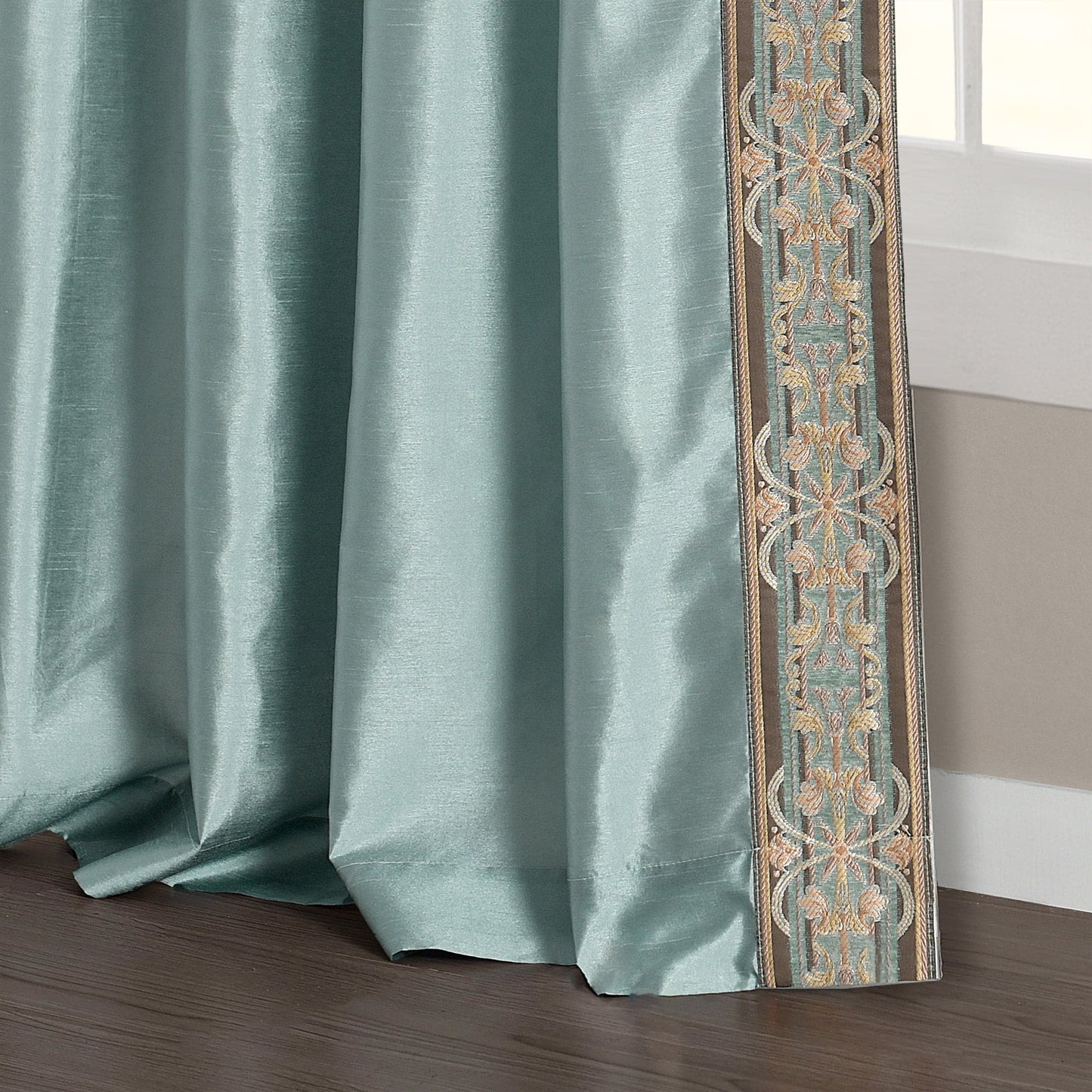 Luxury Traditional Regency Faux Silk Border Trim Window Curtain Panel