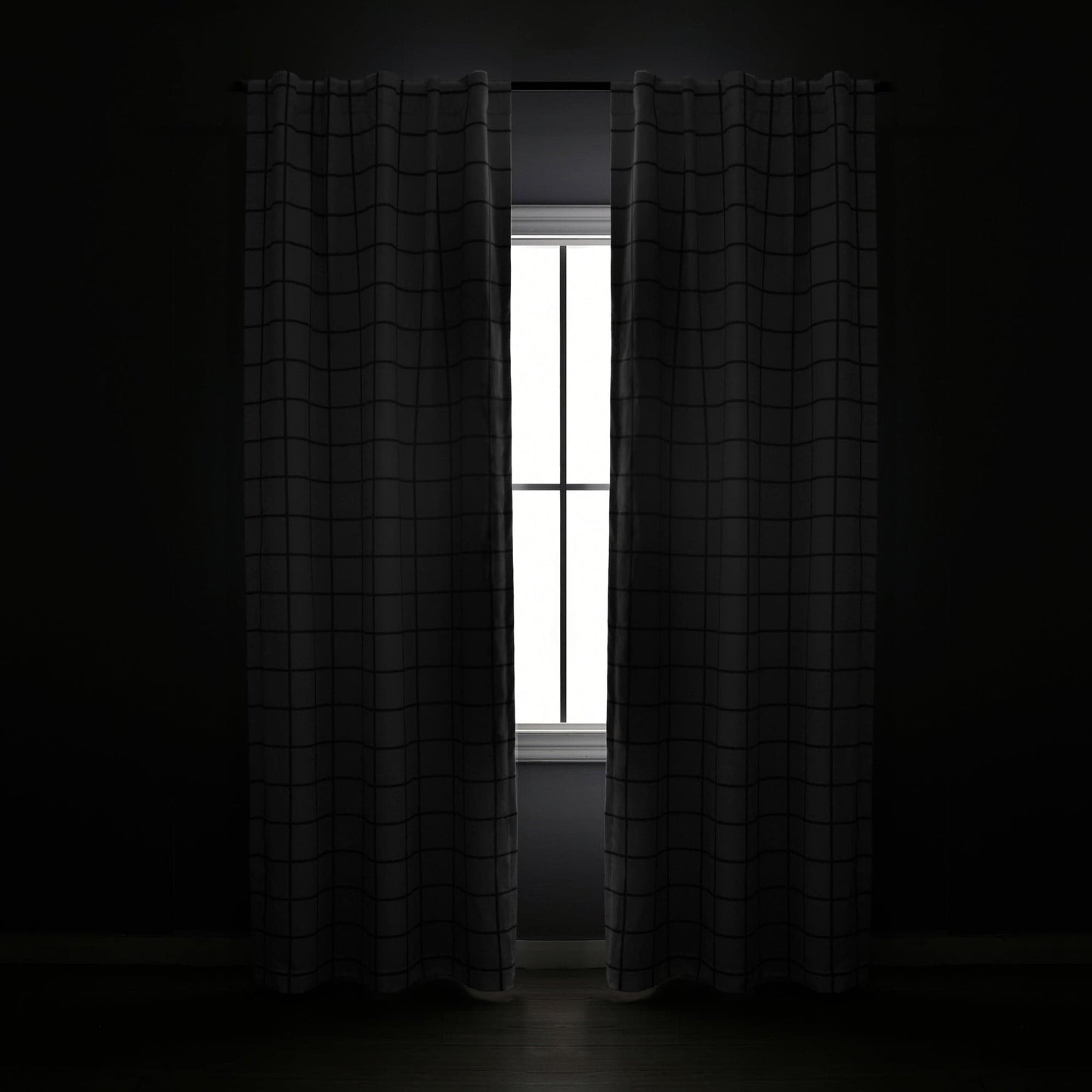 Urban Square Grid Blackout Window Curtain Panel Set