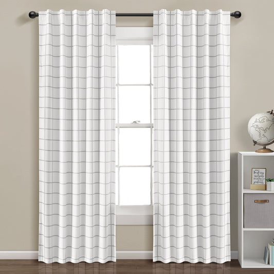 Urban Square Grid Blackout Window Curtain Panel Set