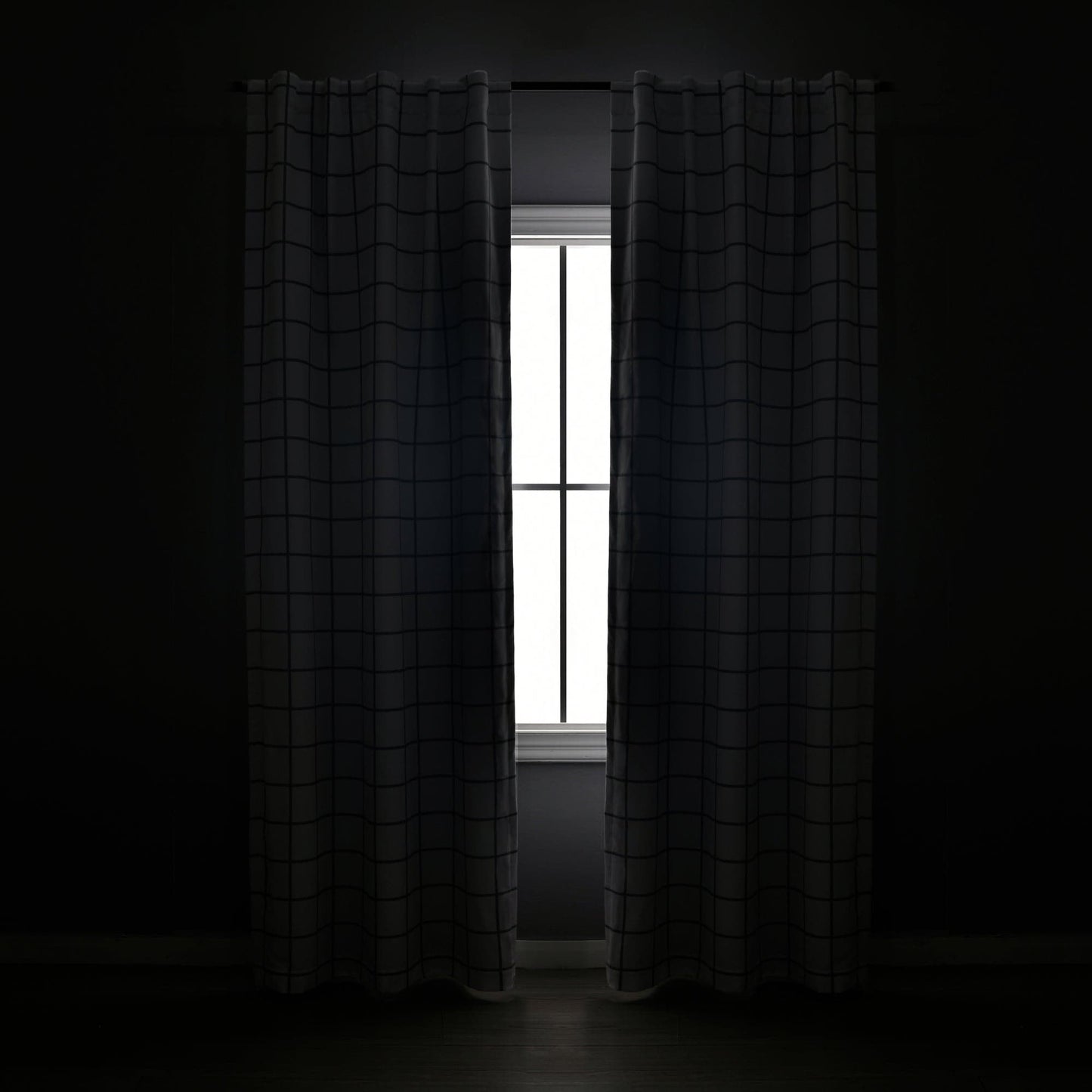 Urban Square Grid Blackout Window Curtain Panel Set