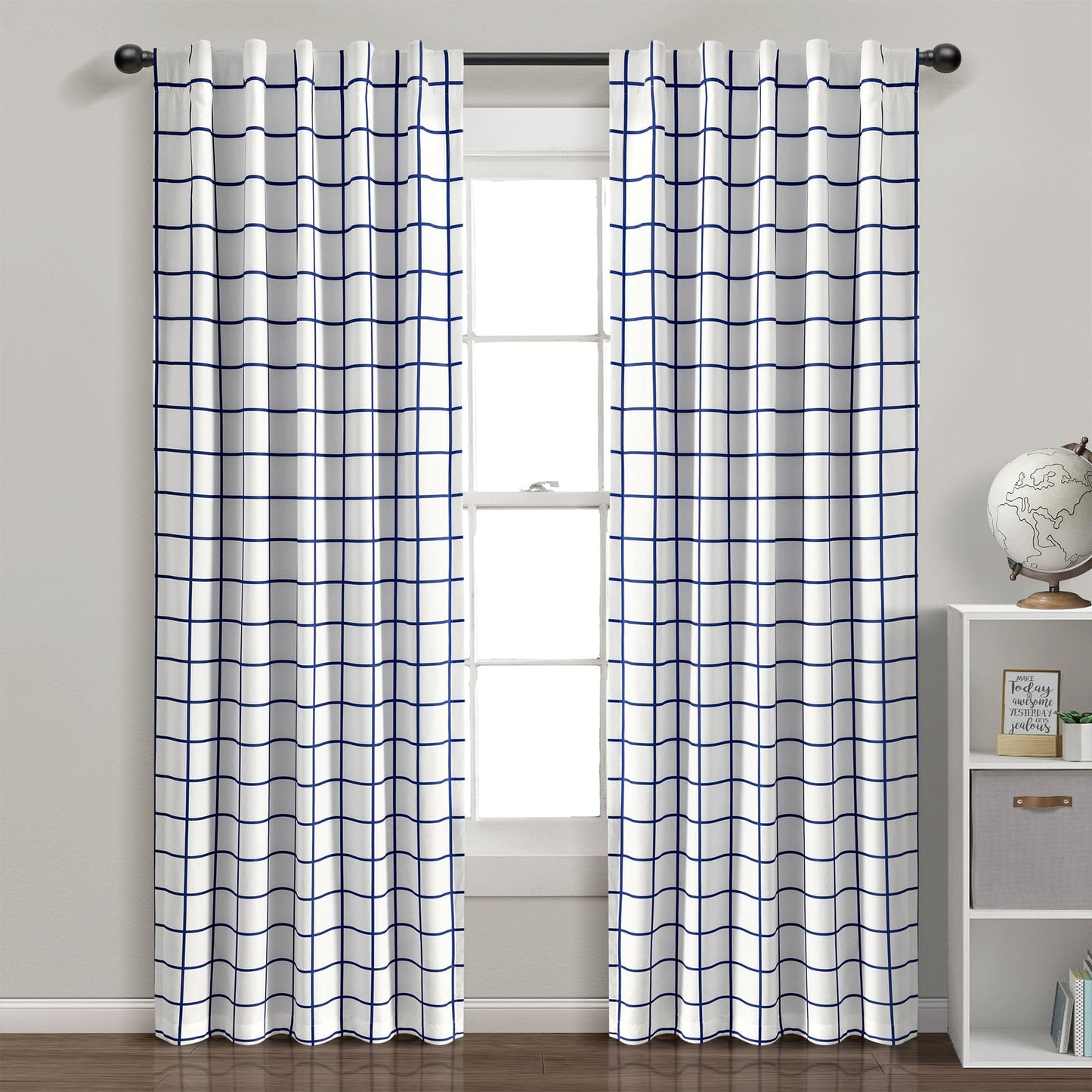 Urban Square Grid Blackout Window Curtain Panel Set