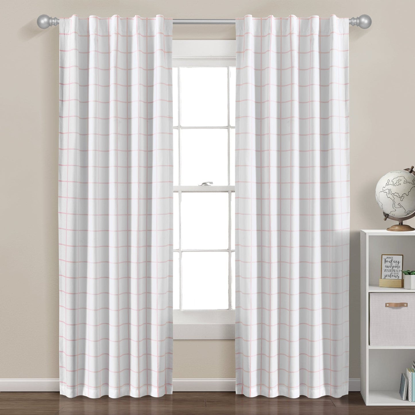 Urban Square Grid Blackout Window Curtain Panel Set