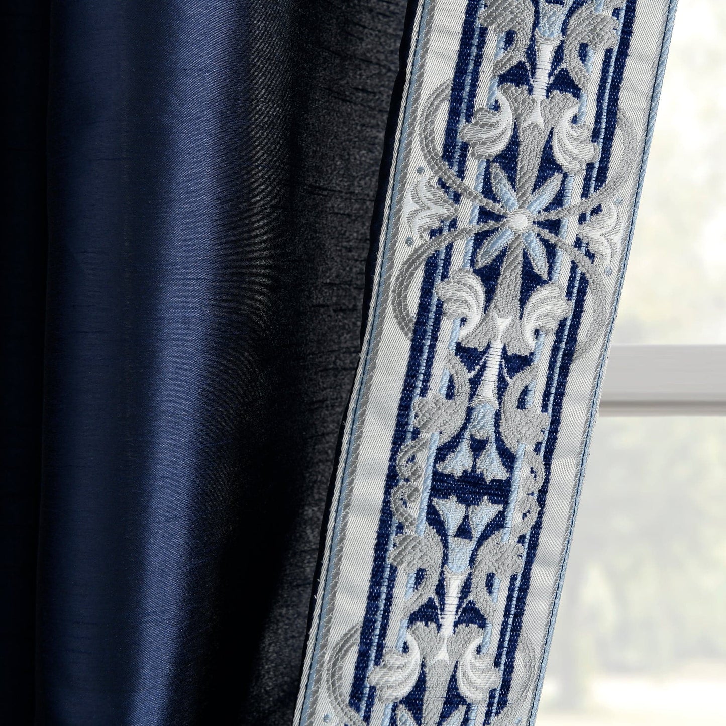 Luxury Traditional Regency Faux Silk Border Trim Window Curtain Panel