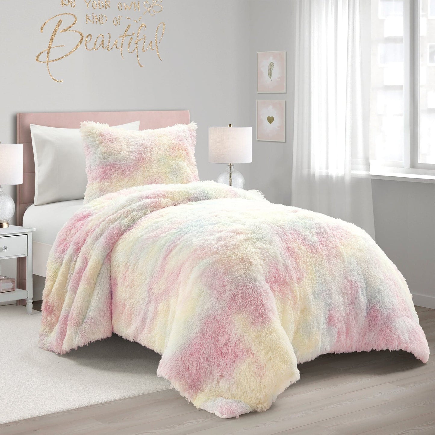 Emma Cozy Ultra Soft Rainbow Faux Fur Comforter Set