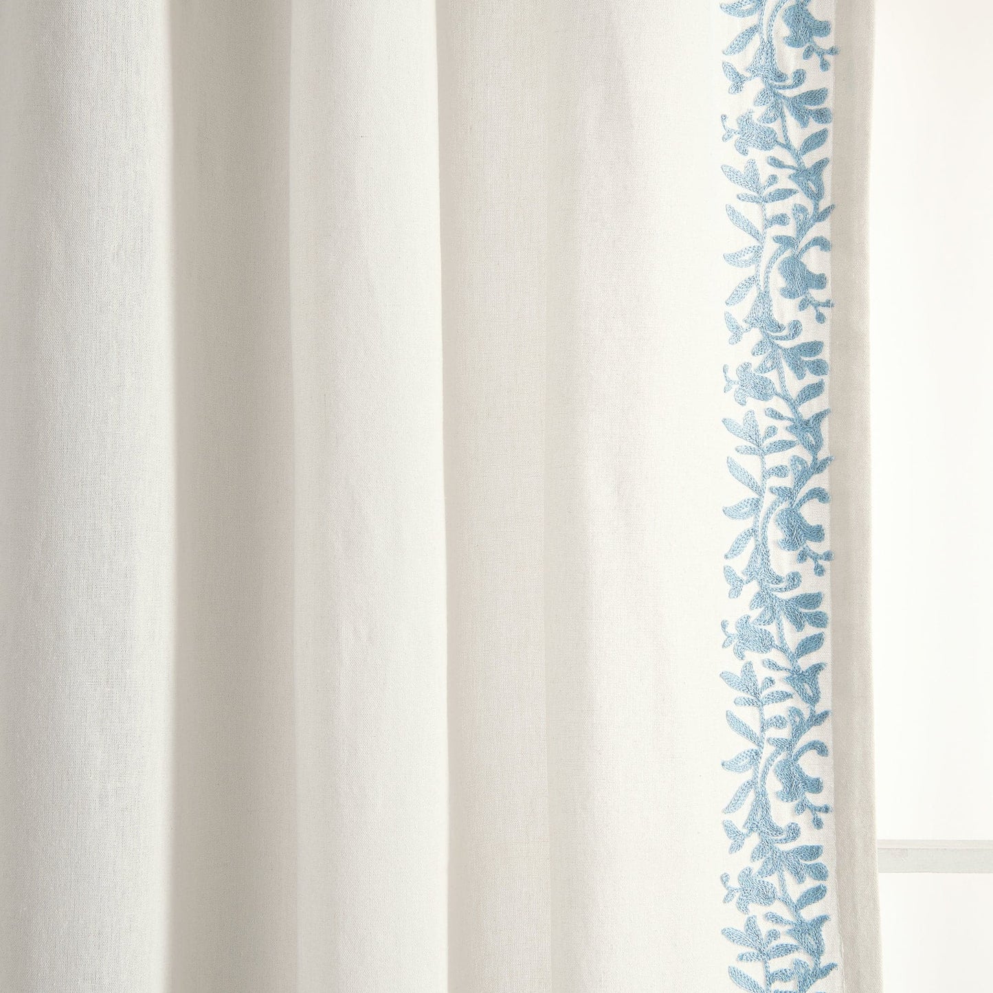 Luxury Modern Flower Linen Like Embroidery Border Window Curtain Panel