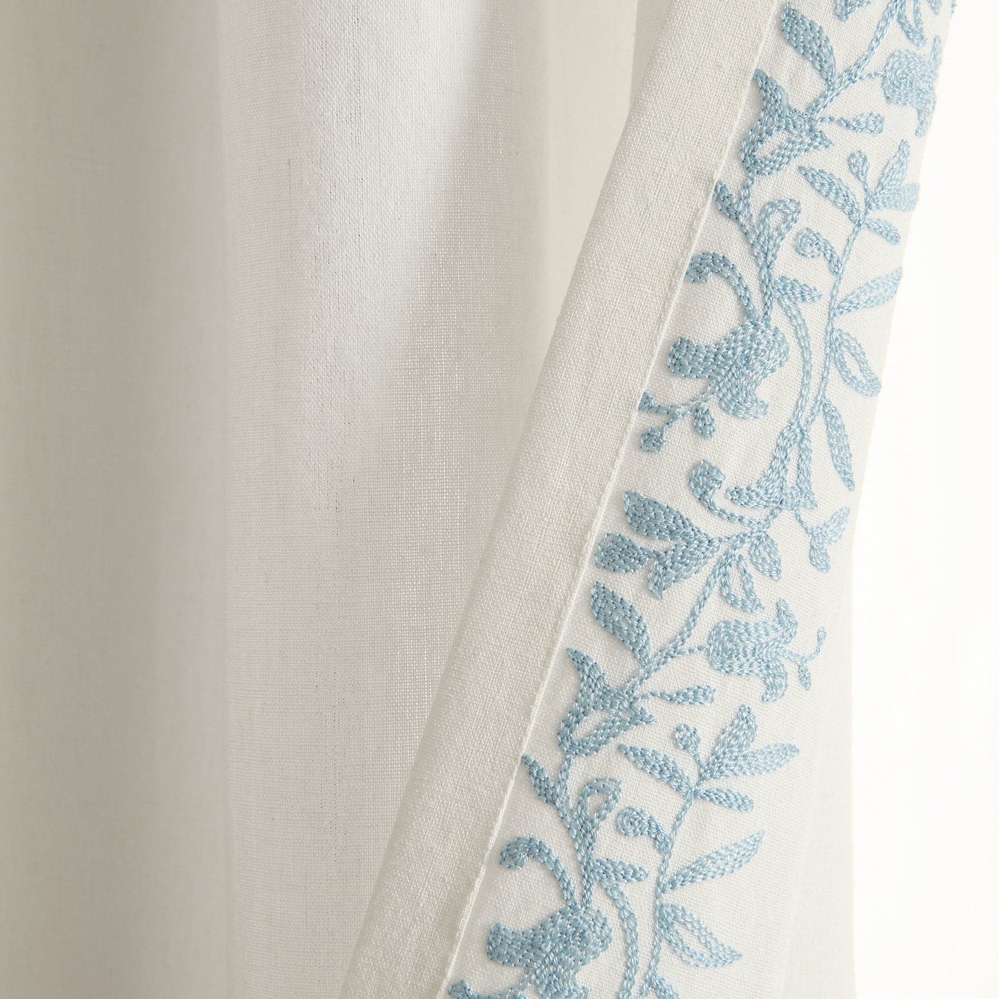 Luxury Modern Flower Linen Like Embroidery Border Window Curtain Panel