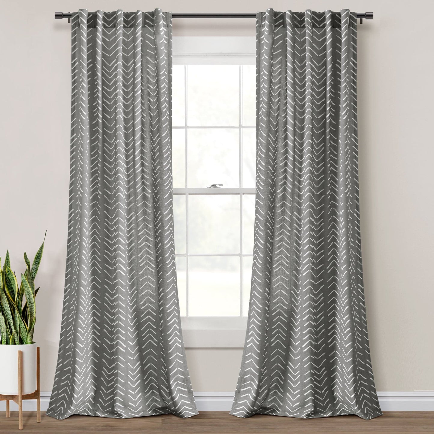 Hygge Modern Arrow Faux Linen Window Curtain Panel Set