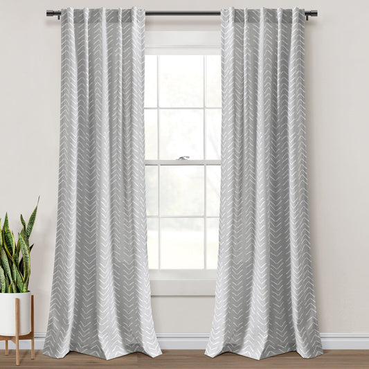 Hygge Modern Arrow Faux Linen Window Curtain Panel Set