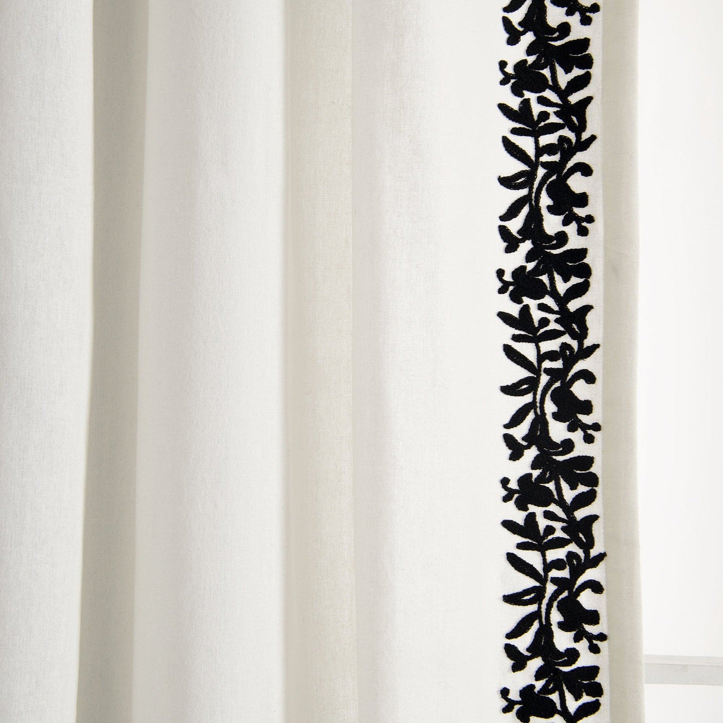 Luxury Modern Flower Linen Like Embroidery Border Window Curtain Panel