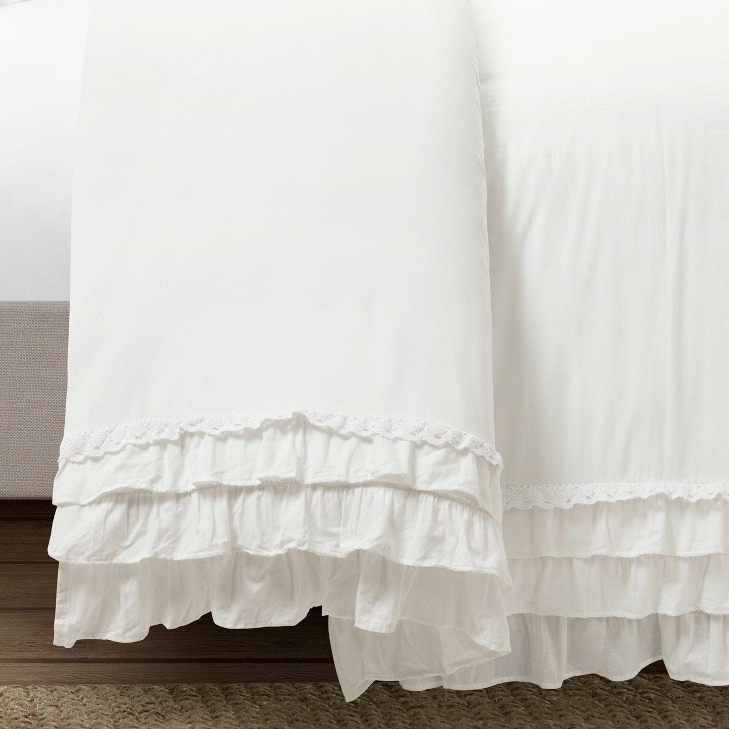 Ella Ruffle Lace 100% Cotton Duvet Cover 3 Piece Set