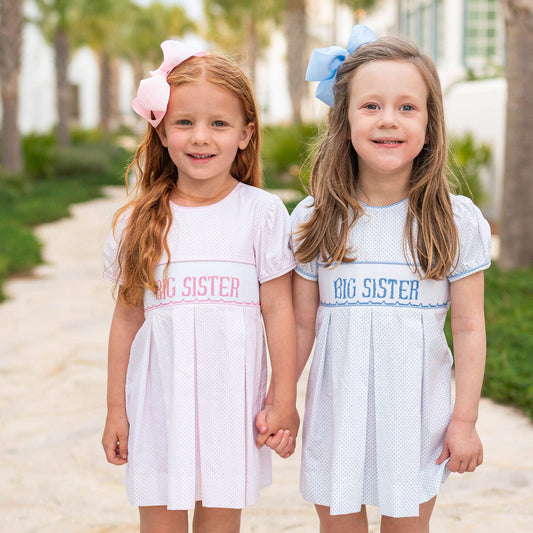 Shrimp and Grits Kids - Girls Smocked Dress - Big Sister Blue