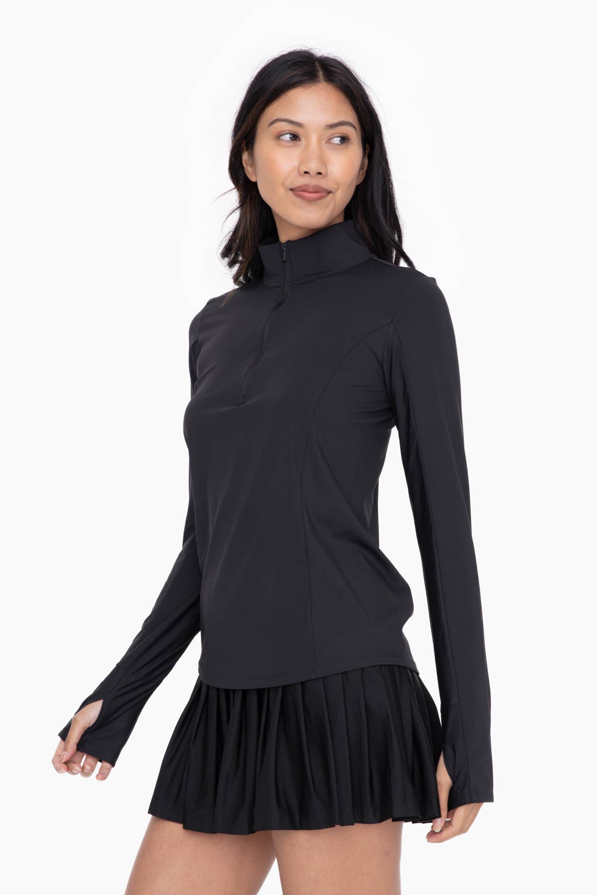 Mono B - Mock Neck Half Zip Long Sleeve Active Top