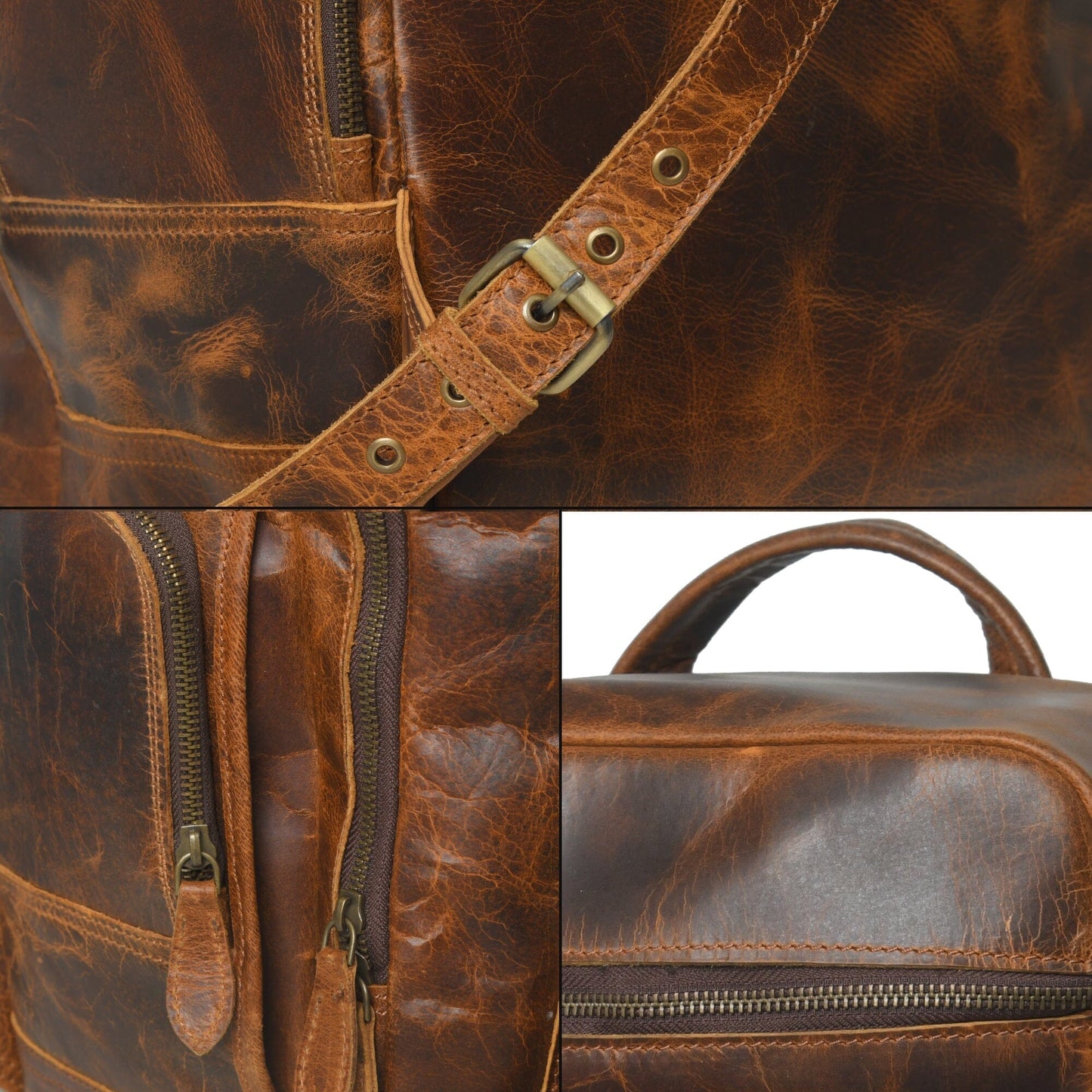 Alpha Caramel Buffalo Leather Travel Backpack