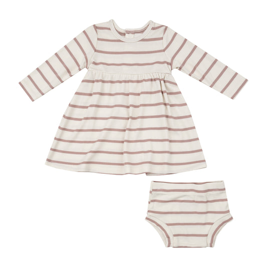 Simple Dress And Bloomer - Modal Rib French Stripe -Misty Rose