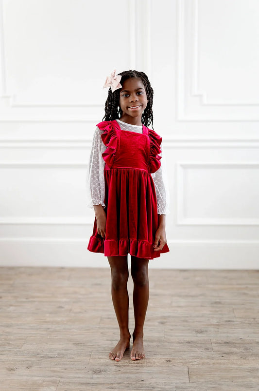 Pinny Dress in Ruby Velvet