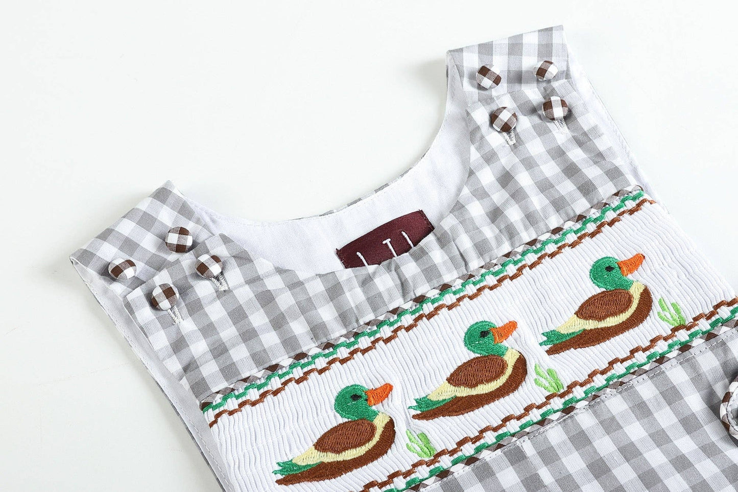 Lil Cactus - Gray Gingham Mallard Smocked Overalls