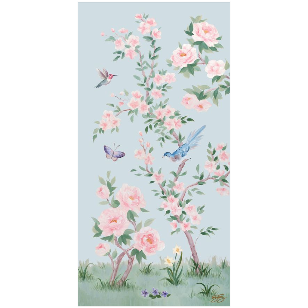 April, a blue chinoiserie fine art print on paper