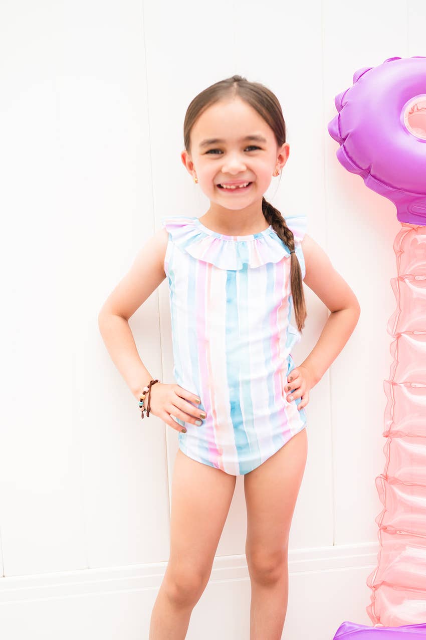 Lorelai Swim in Watercolor Stripe