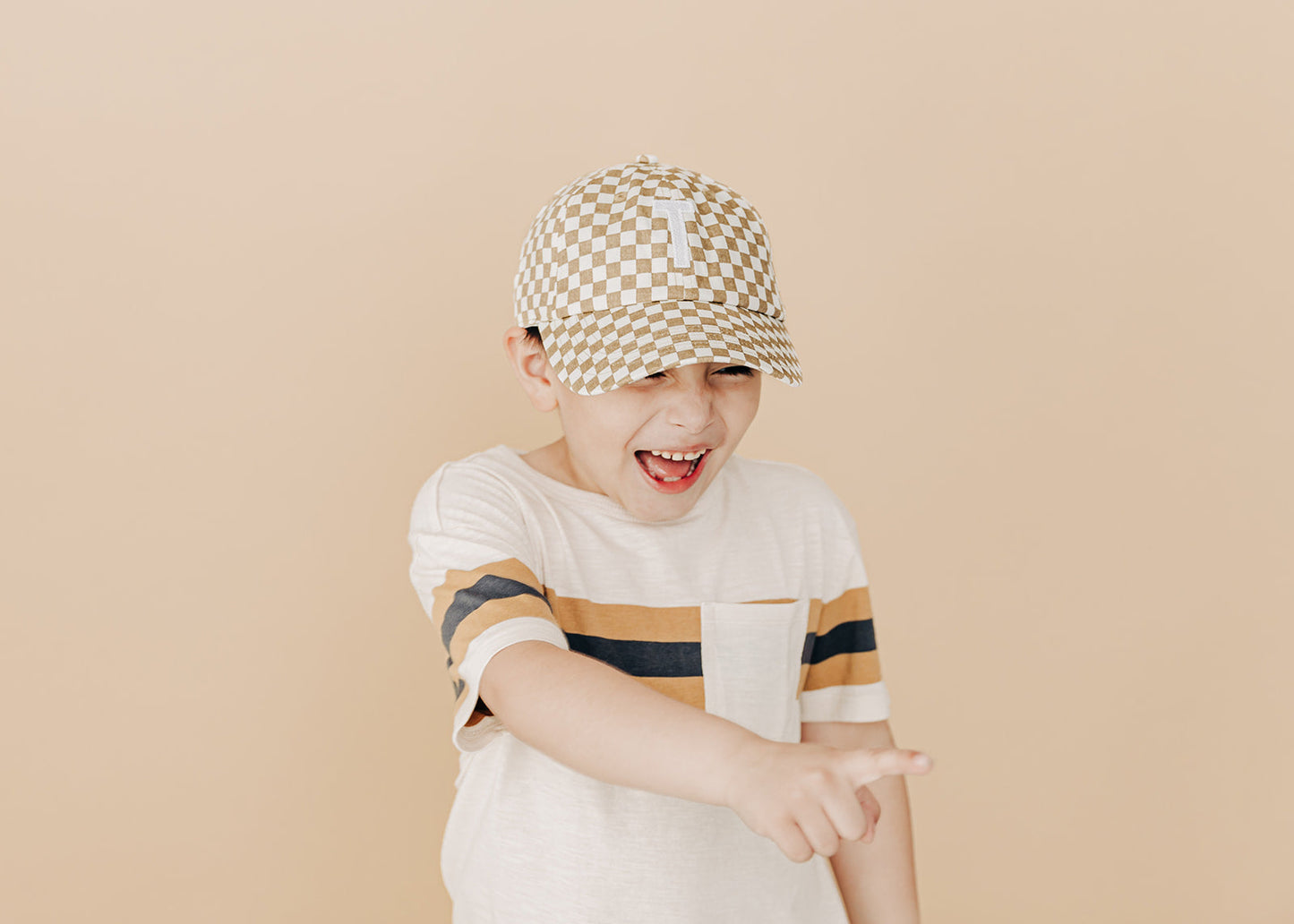 Tan Checker Baseball Hat