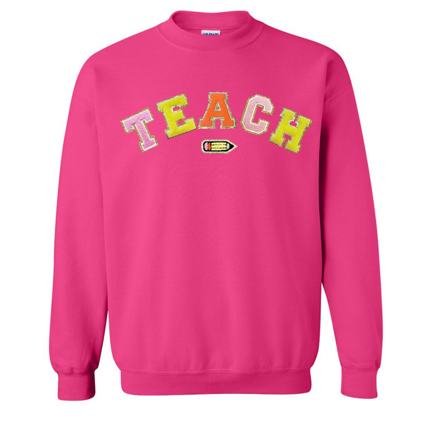 Teach Pencil Letter Patch Crewneck Sweatshirt