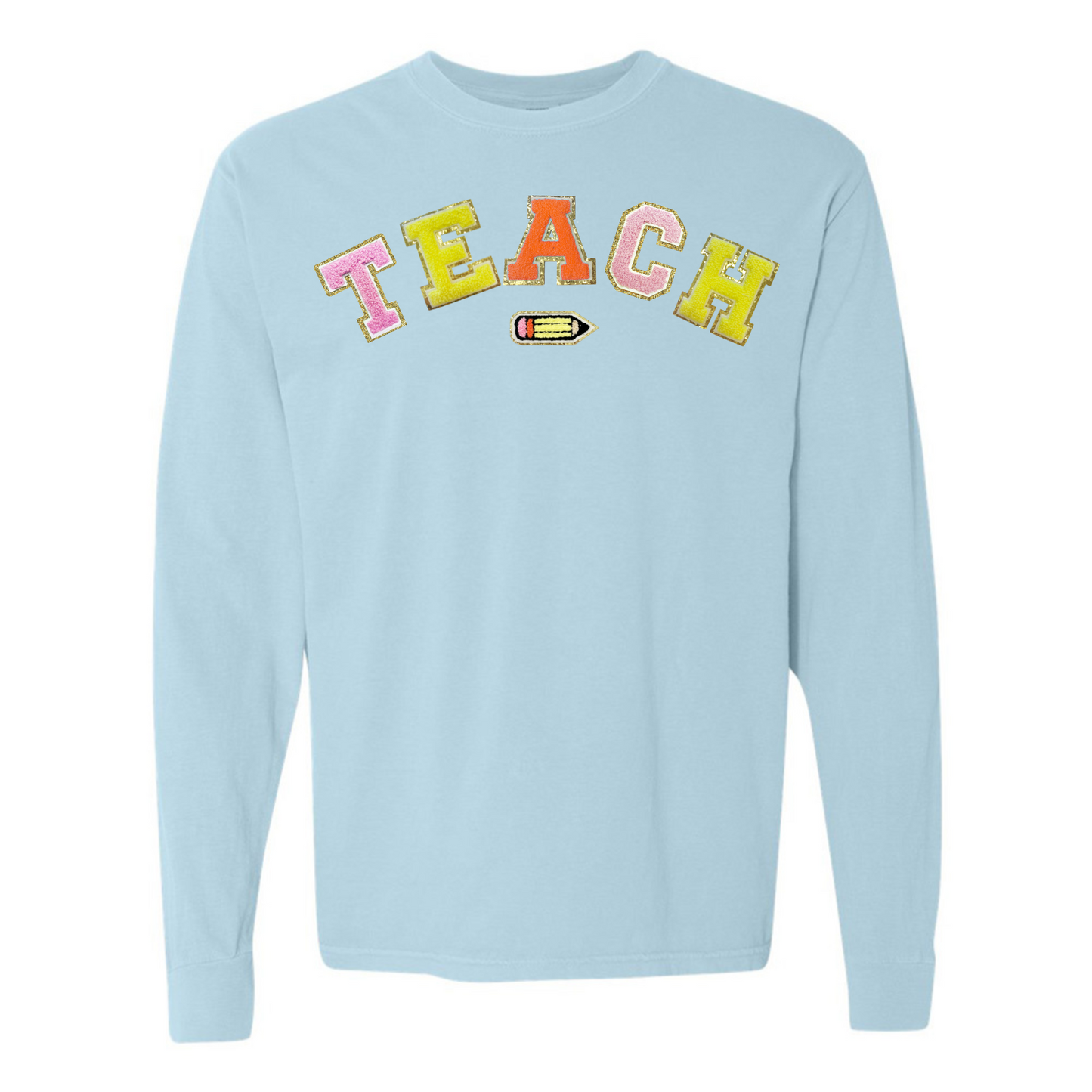 Teach Pencil Letter Patch Long Sleeve T-Shirt