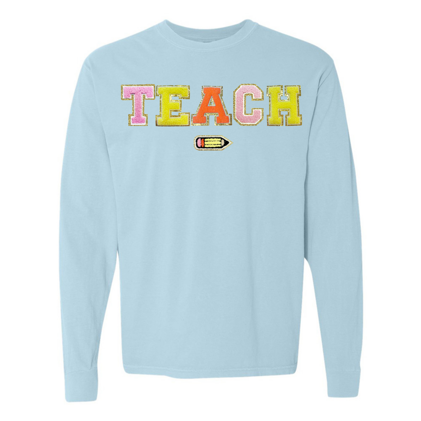 Teach Pencil Letter Patch Long Sleeve T-Shirt