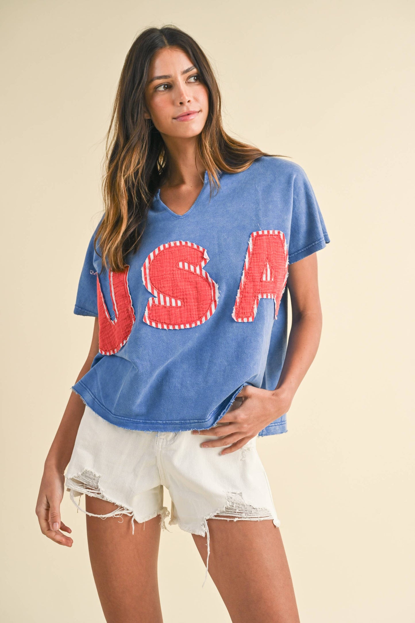 anniewear - MINERAL WASHED USA PATCHED KNIT TOP_AT1891