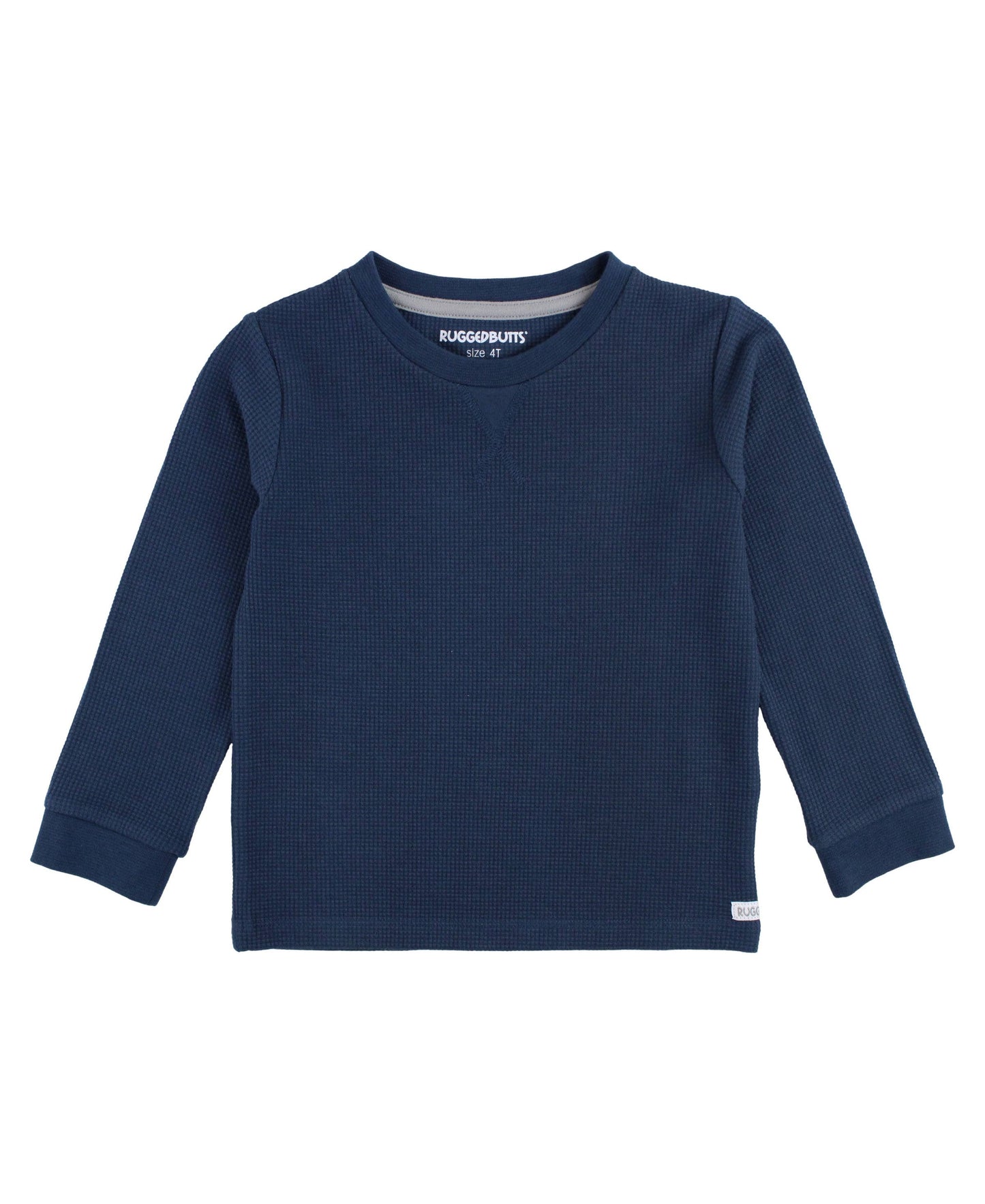 RuffleButts + RuggedButts - Boys Dark Navy Waffle Knit Long Sleeve Crew Neck Shirt