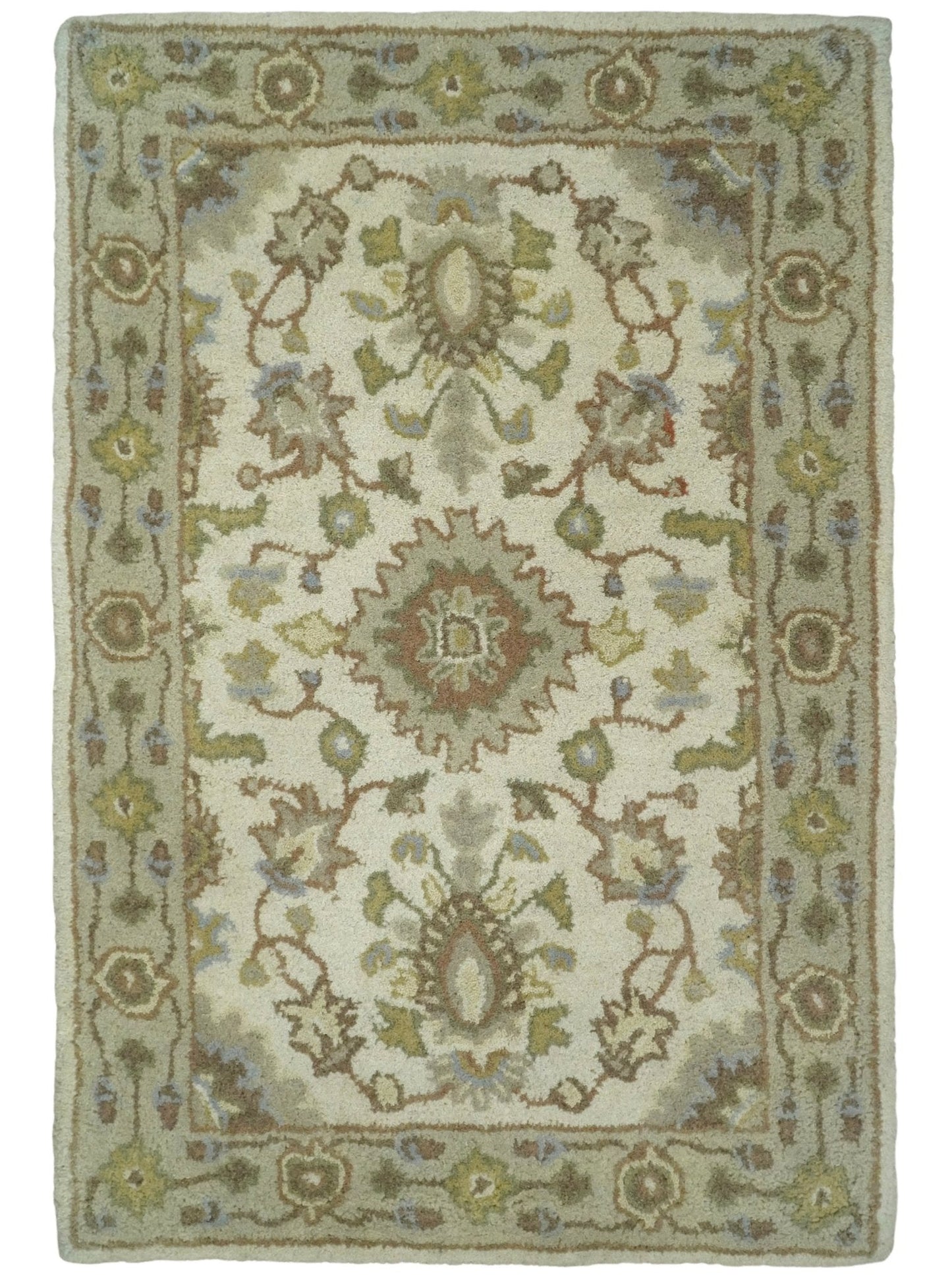 2x3 Brown and Beige Handmade Classic Vintage Design Wool Area Rug | TRDCP15723