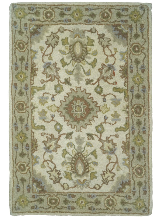 2x3 Brown and Beige Handmade Classic Vintage Design Wool Area Rug | TRDCP15723