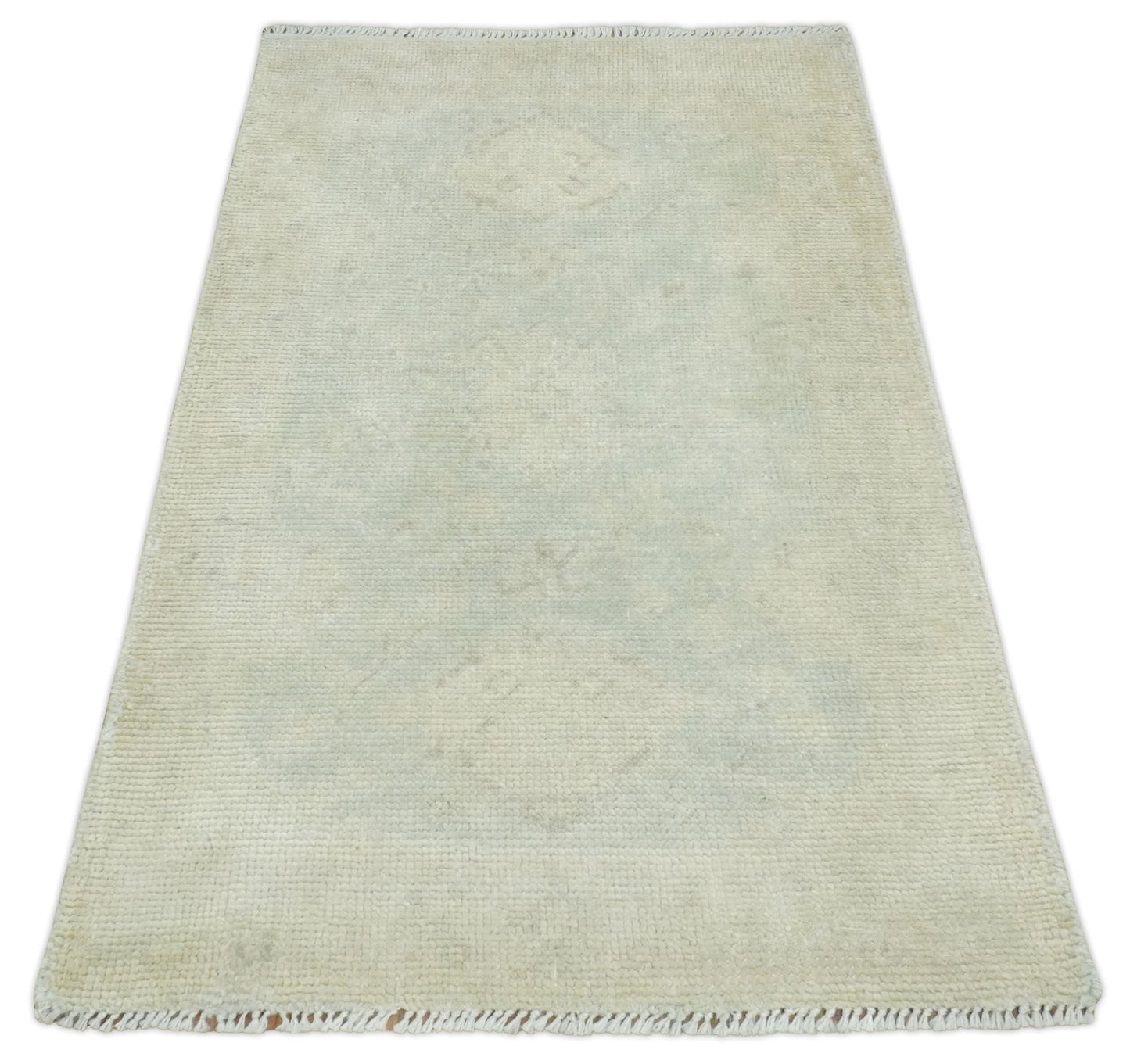 2x3 Hand Knotted Beige and Gray Traditional Persian Oushak Wool Rug | N823