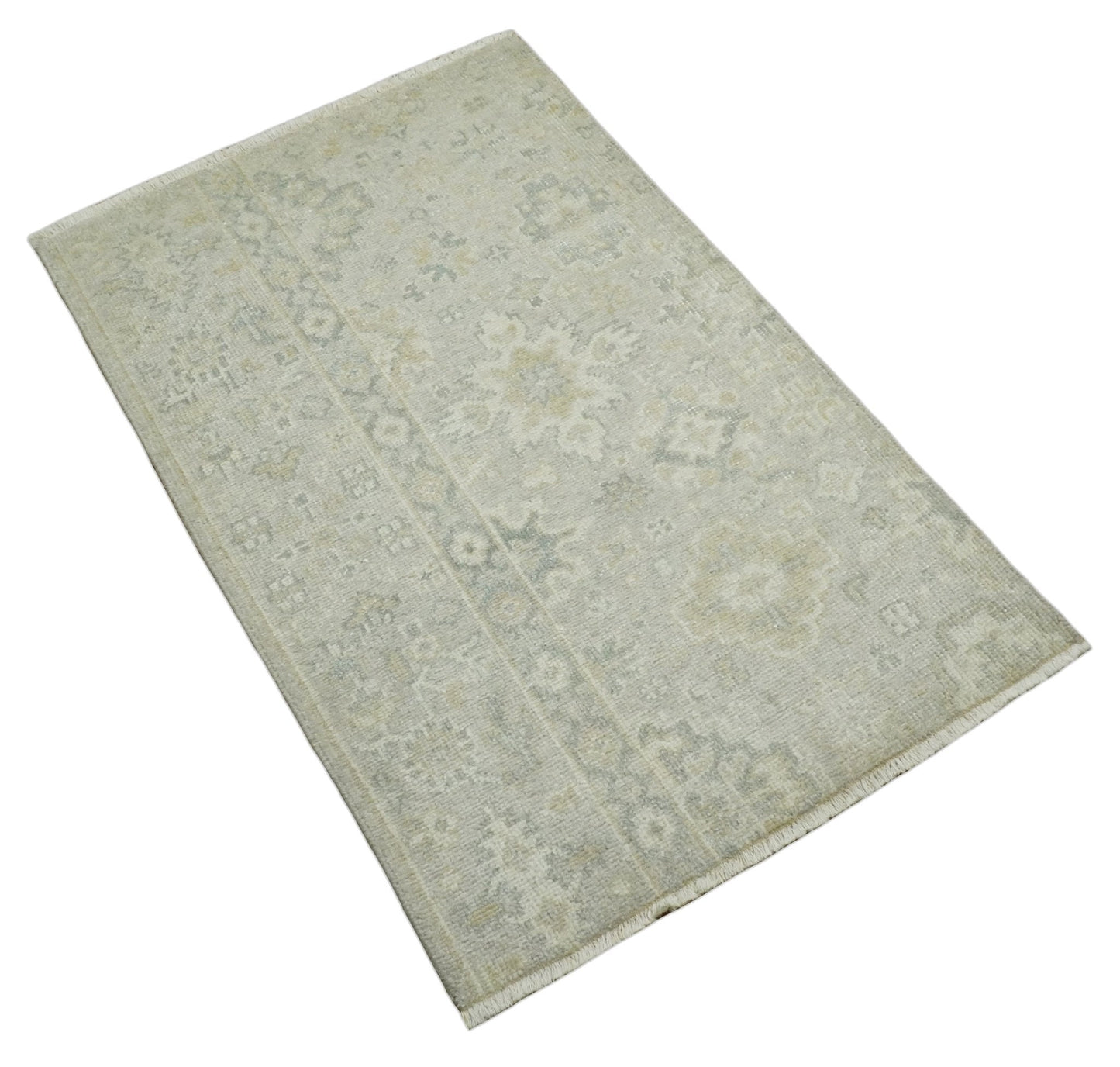 2x3 Hand Knotted Beige, Ivory and Gray Traditional Persian Oushak Wool Rug | N3123