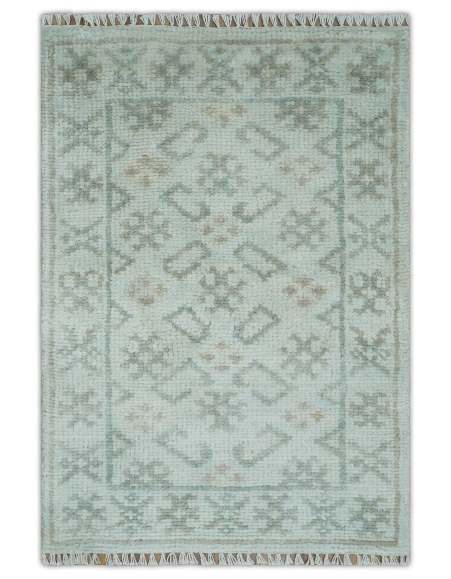 2x3 Hand Knotted Gray and Silver Oushak Wool Rug, Entryway Rug | TRDCP125023