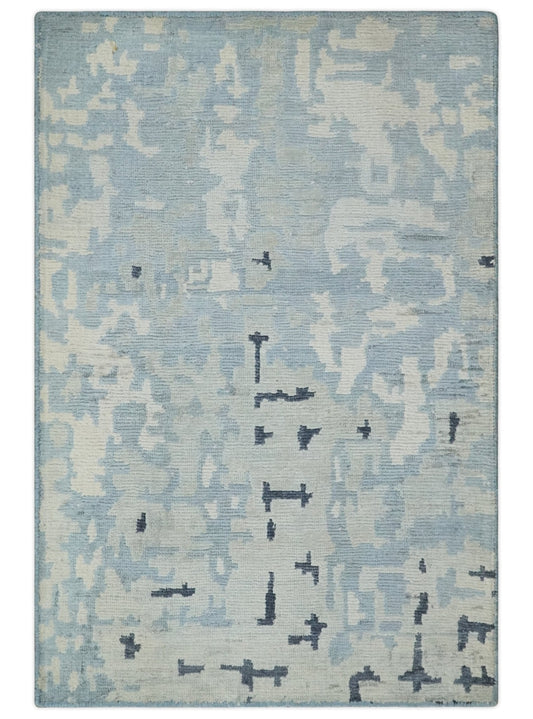 2x3 Modern Abstract Blue, Ivory and Charcoal Rug made with Bamboo silk | N5723