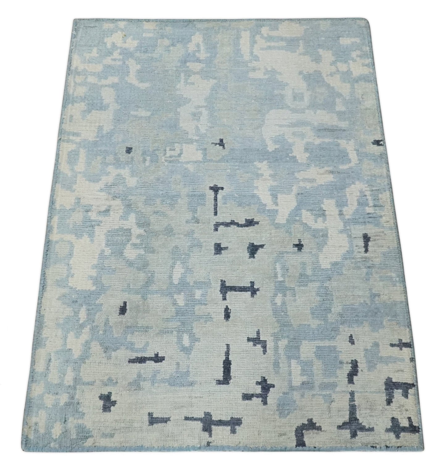 2x3 Modern Abstract Blue, Ivory and Charcoal Rug made with Bamboo silk | N5723