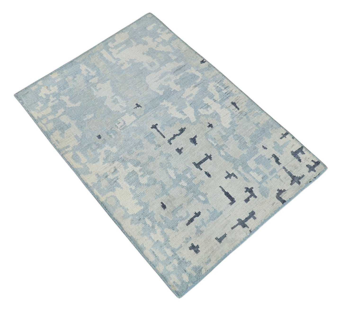 2x3 Modern Abstract Blue, Ivory and Charcoal Rug made with Bamboo silk | N5723