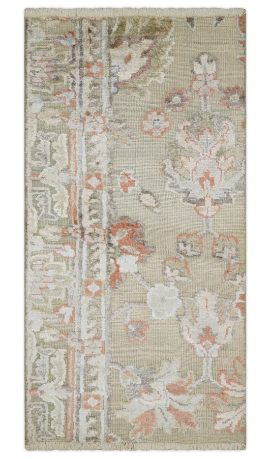 2x4 Hand Knotted Beige, silver and Peach Traditional Persian Oushak Wool Rug | N5624