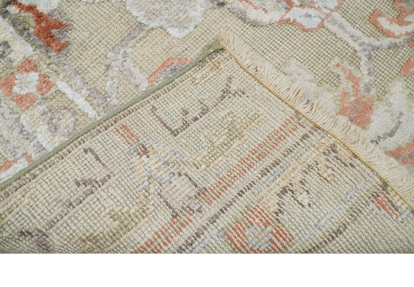 2x4 Hand Knotted Beige, silver and Peach Traditional Persian Oushak Wool Rug | N5624