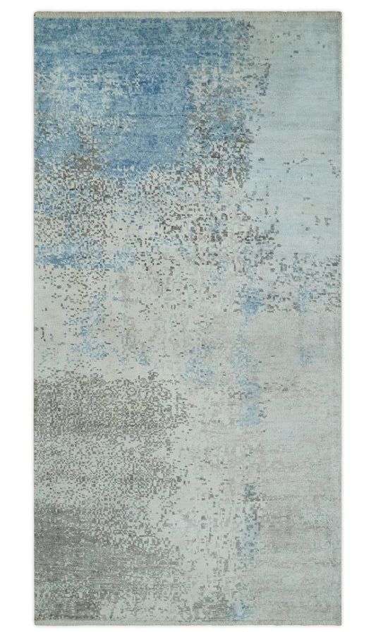 2x4 Modern Abstract Blue and Ivory Rug made with Art Silk| N4124