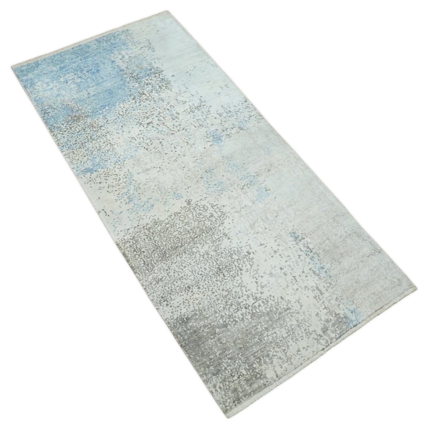 2x4 Modern Abstract Blue and Ivory Rug made with Art Silk| N4124