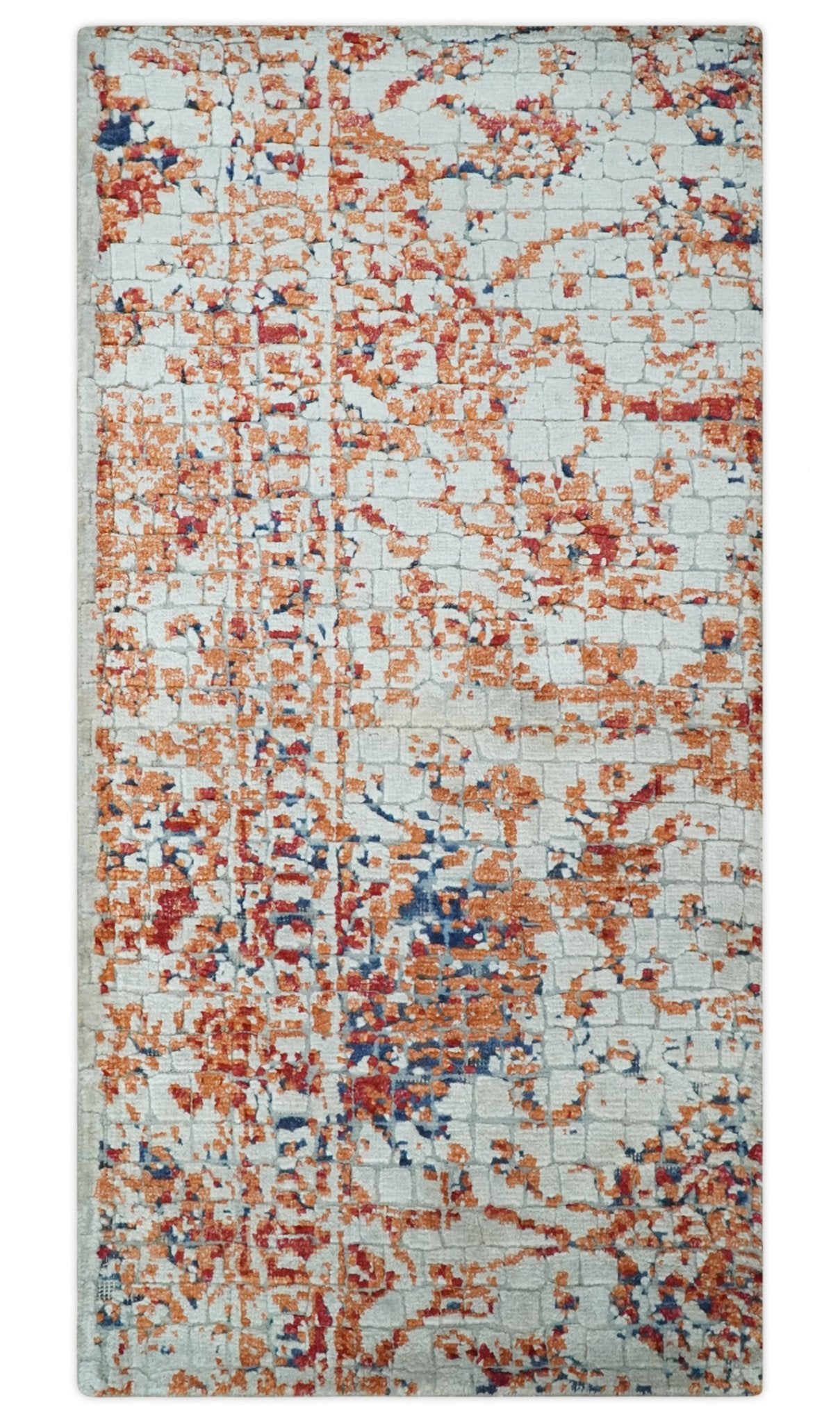 2x4 Modern Abstract Peach and Ivory Art Silk Rug| N8224