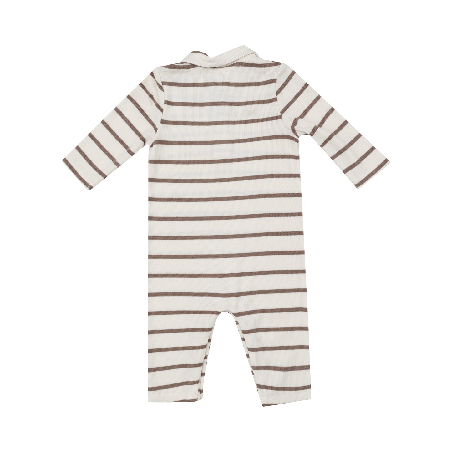 Polo Romper - Brown Rib Stripe