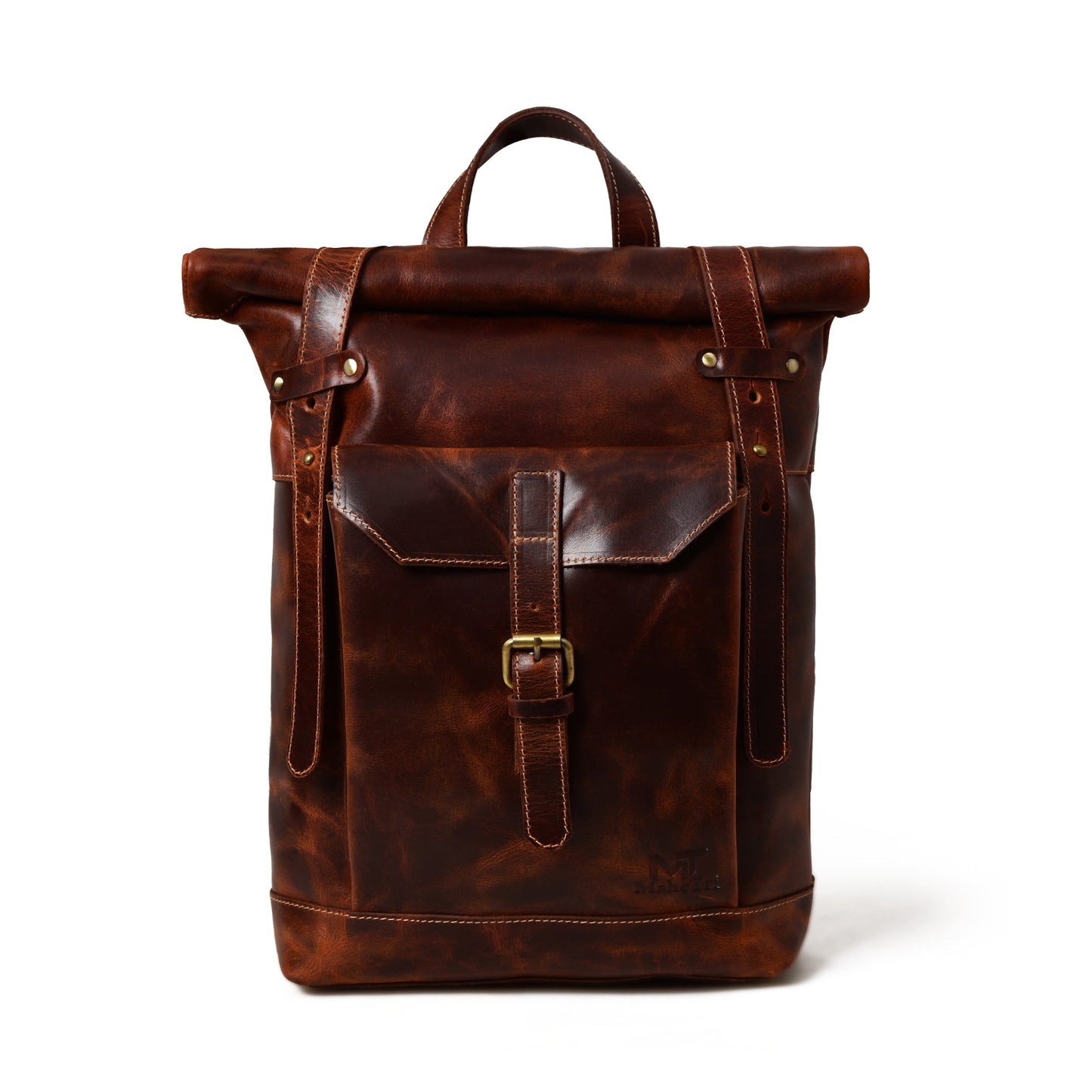 Brown Saddleback Backpack- Roll Top