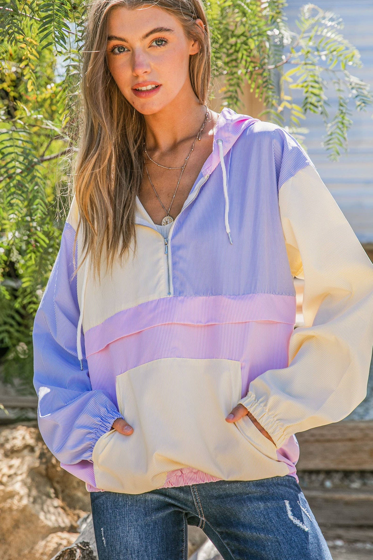 AND THE WHY - ***(OPEN SIZING)***ATW14787 -Stripe Color Block Windbreaker
